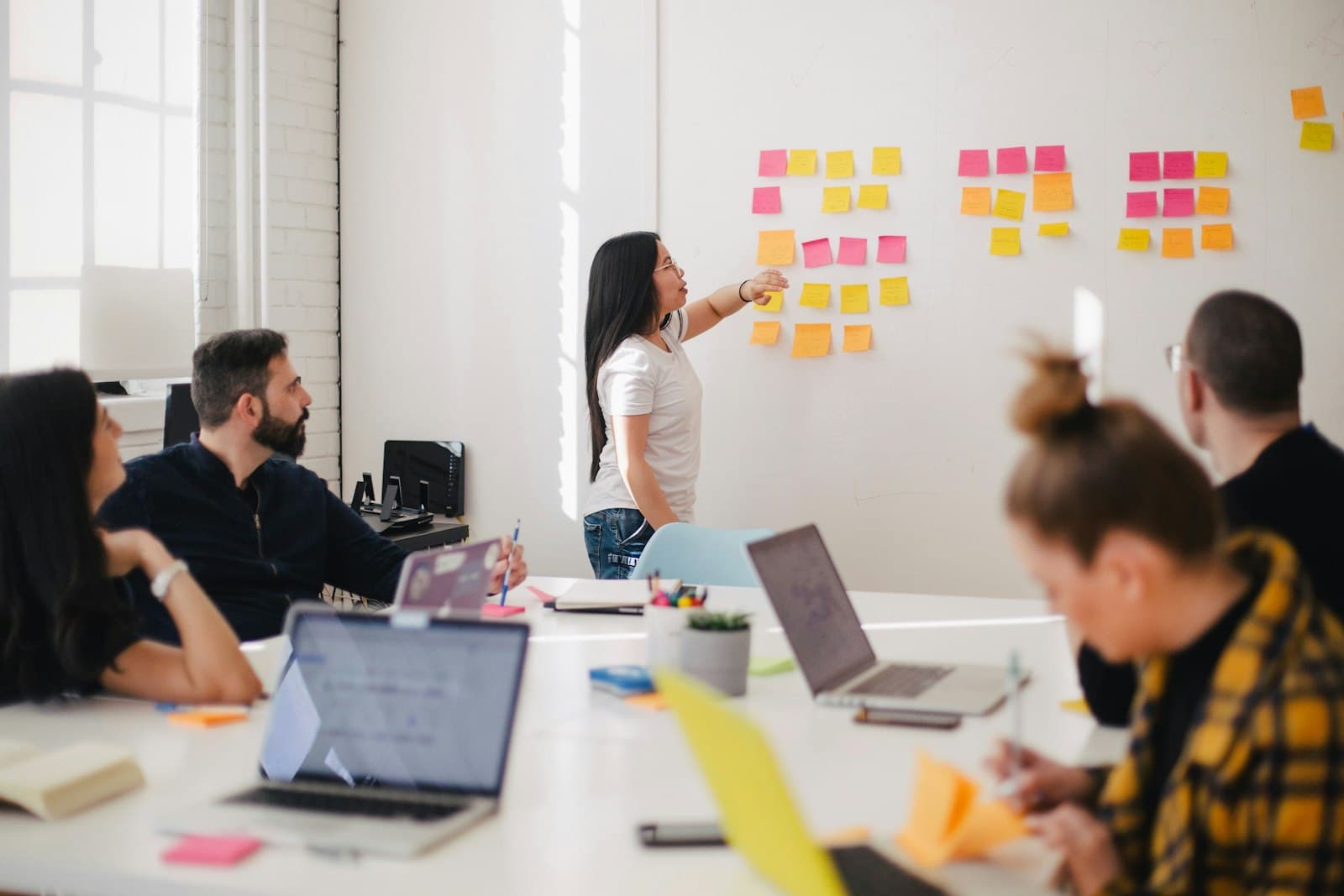 Sticky notes on a wall during a planning session